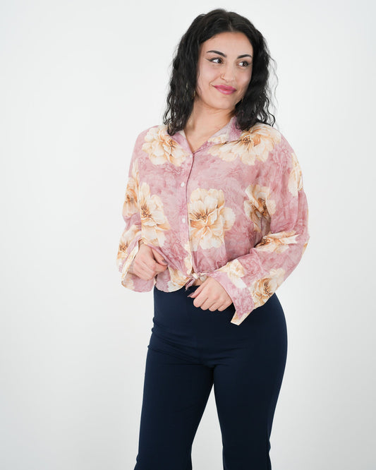 CAMICIA FLOREALE MISTO SETA "Sandy" ROSA in paleTTe. abbigliamento