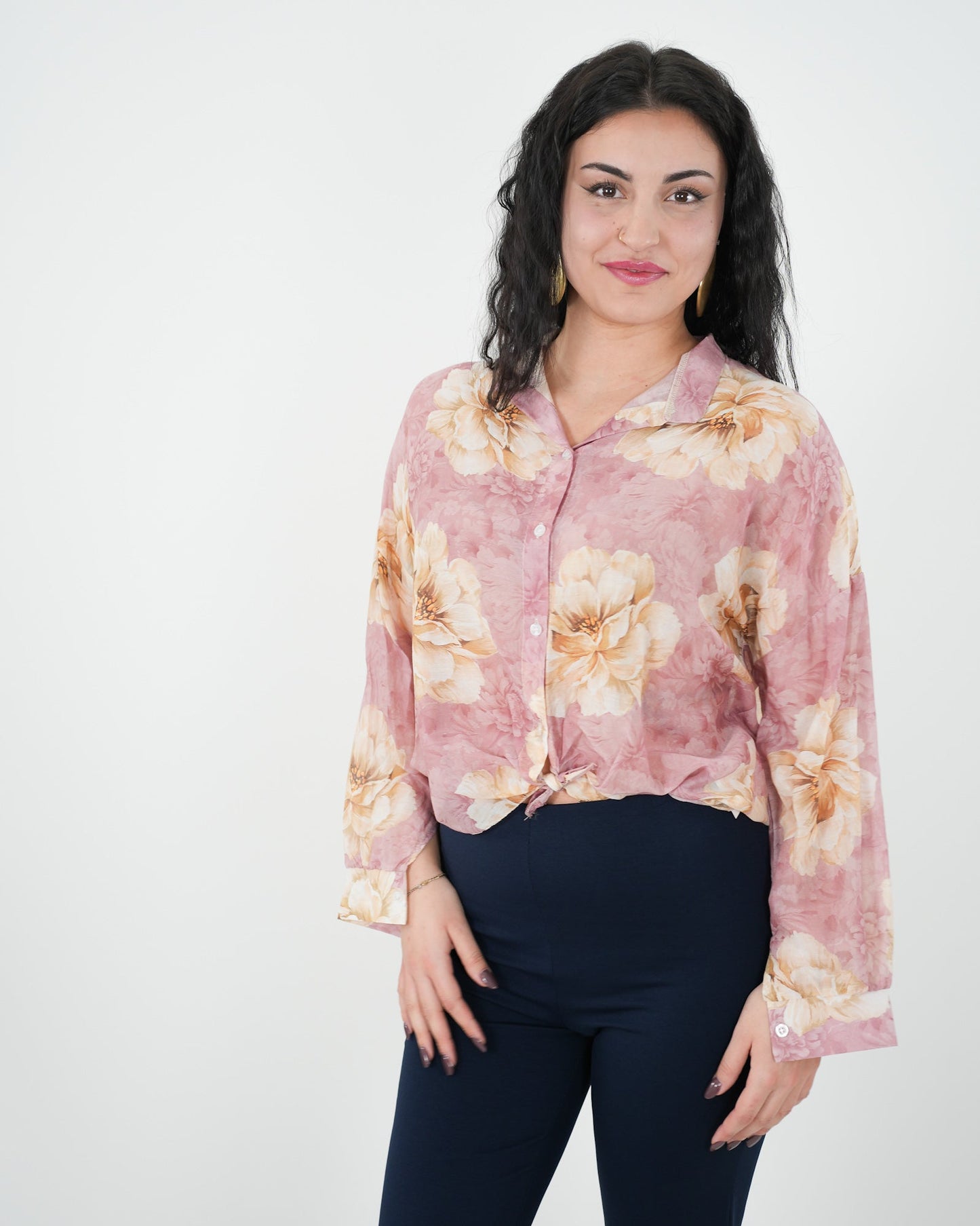 CAMICIA FLOREALE MISTO SETA "Sandy" ROSA in paleTTe. abbigliamento