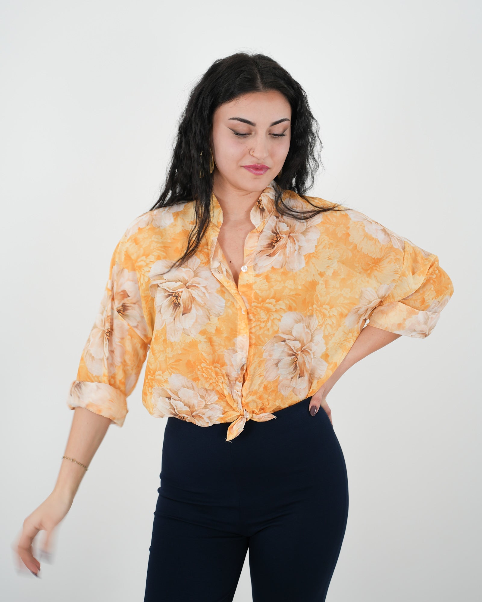 CAMICIA FLOREALE MISTO SETA "Sandy" GIALLA in paleTTe. abbigliamento