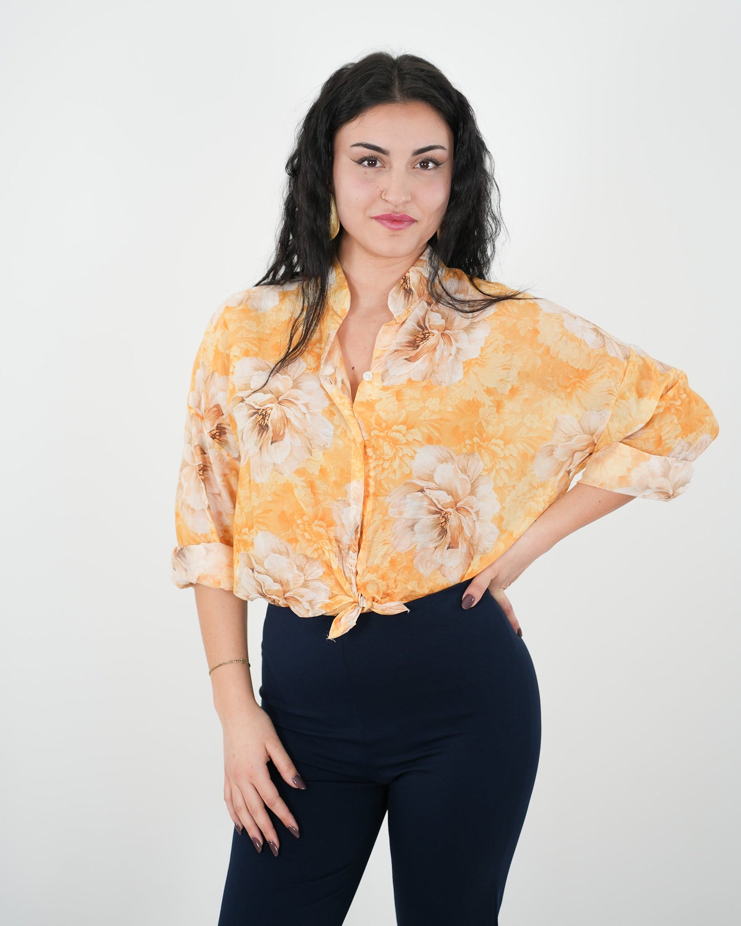 CAMICIA FLOREALE MISTO SETA "Sandy" GIALLA in paleTTe. abbigliamento