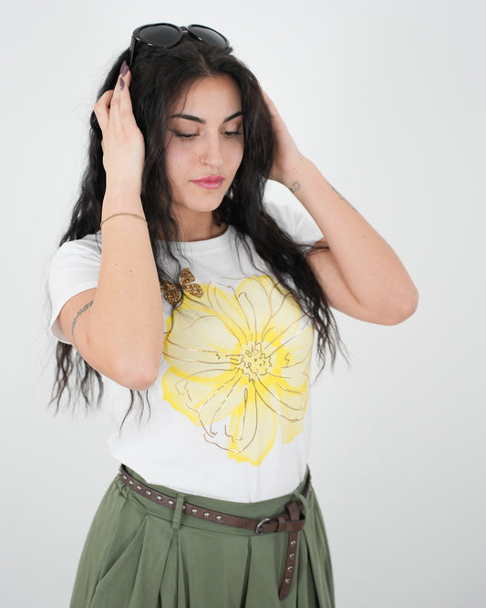T- SHIRT FLOWER GIALLO in paleTTe. abbigliamento