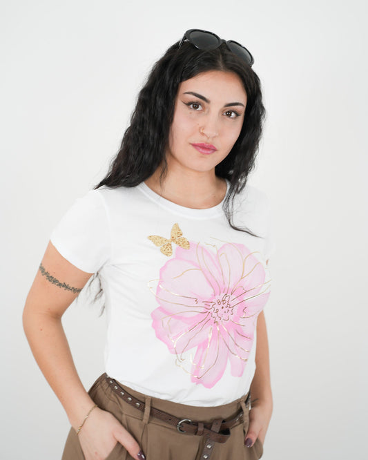 T-SHIRT FLOWER ROSA in paleTTe. abbigliamento