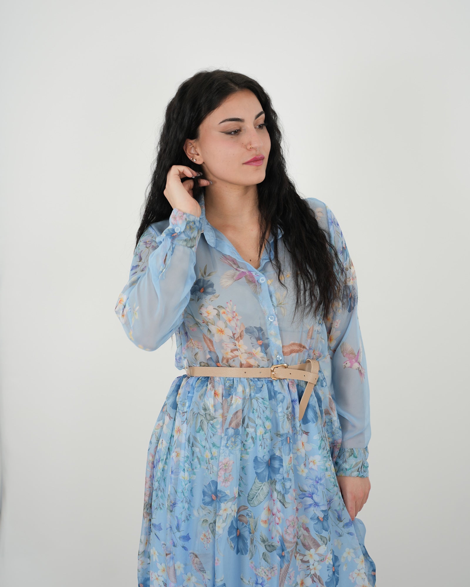 ABITO MIDI FLOREALE "Amanda" AZZURRO in paleTTe. abbigliamento