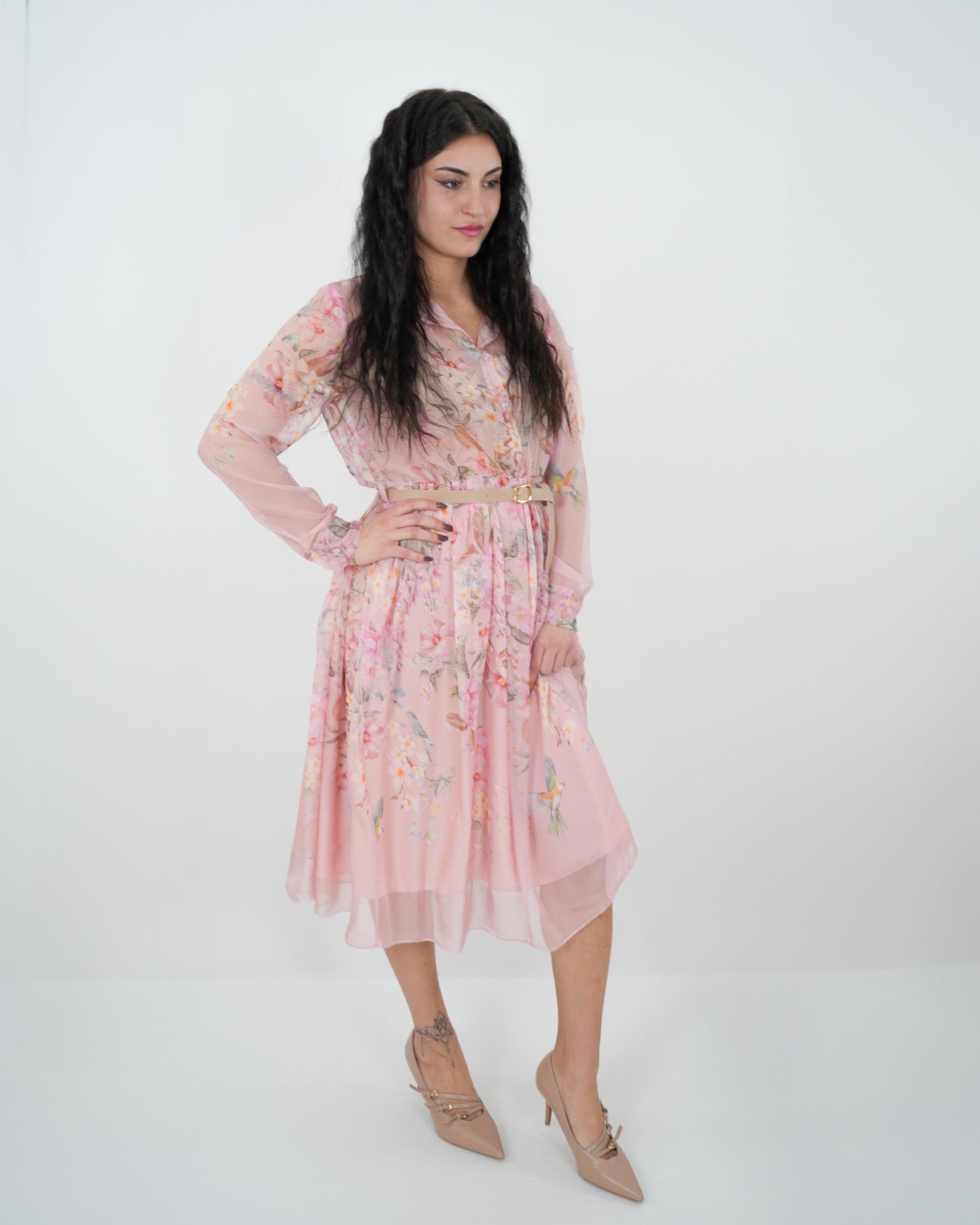 ABITO MIDI FLOREALE "Amanda" ROSA in paleTTe. abbigliamento