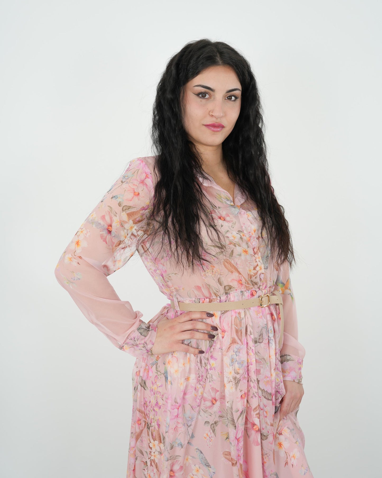 ABITO MIDI FLOREALE "Amanda" ROSA in paleTTe. abbigliamento