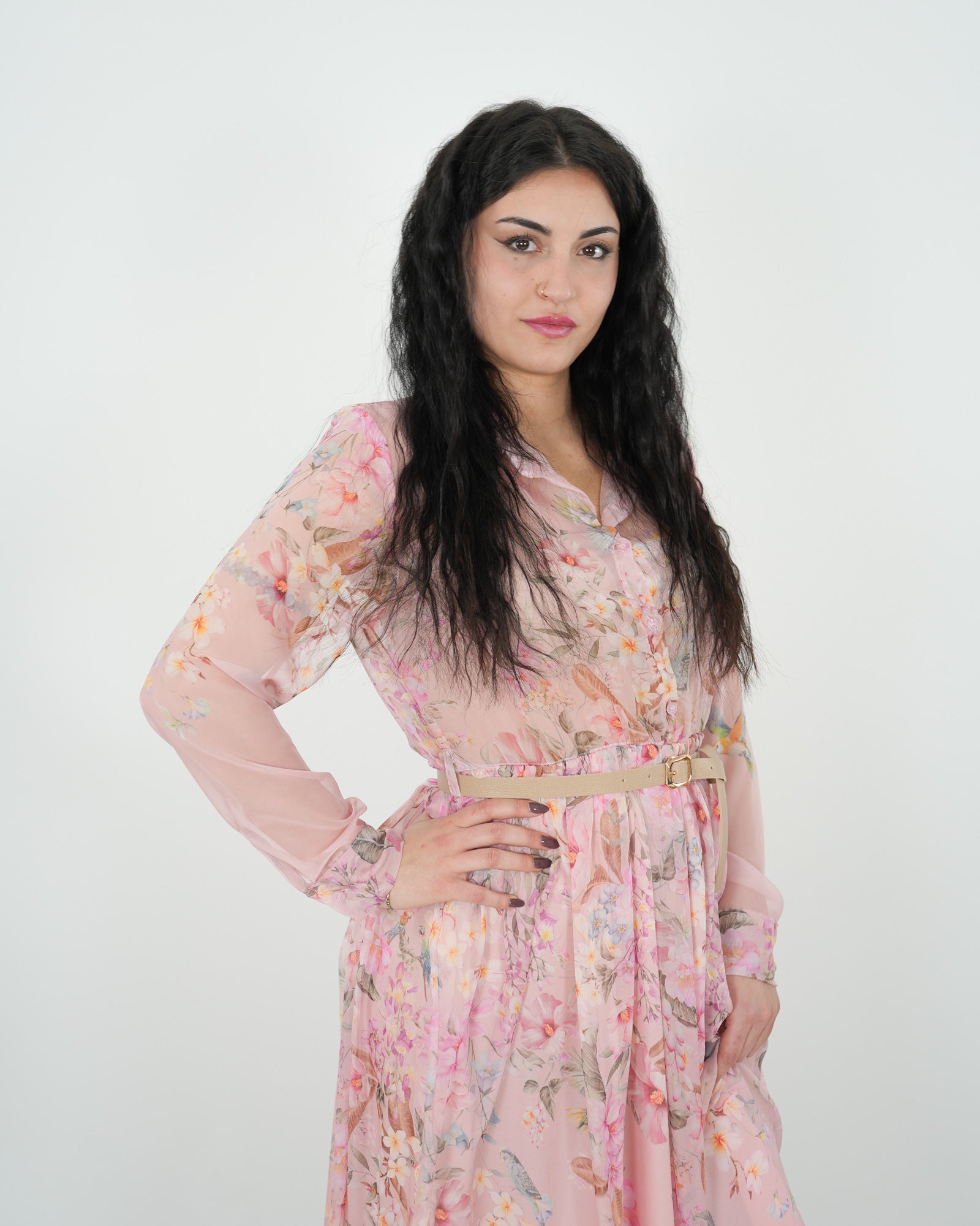ABITO MIDI FLOREALE "Amanda" ROSA in paleTTe. abbigliamento