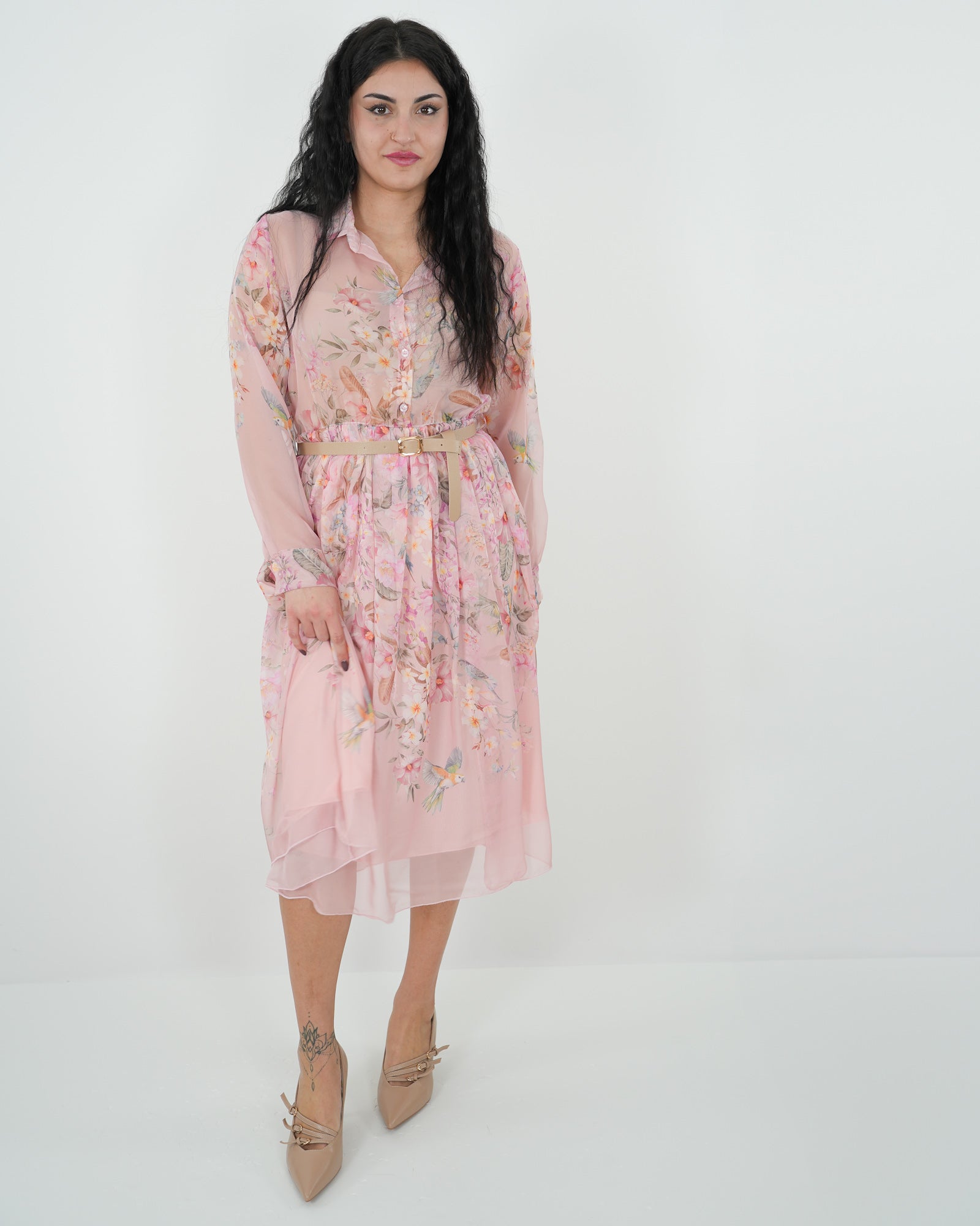 ABITO MIDI FLOREALE "Amanda" ROSA in paleTTe. abbigliamento