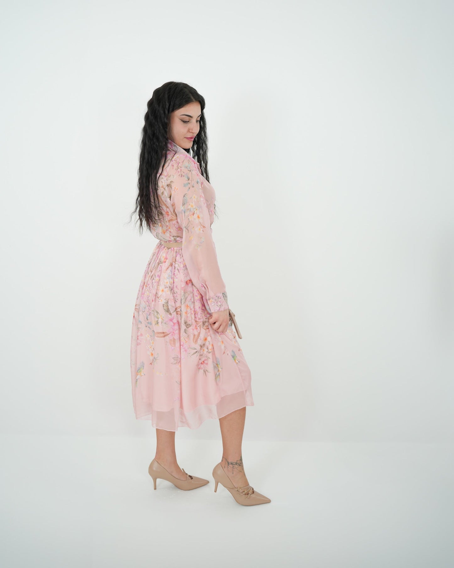 ABITO MIDI FLOREALE "Amanda" ROSA in paleTTe. abbigliamento