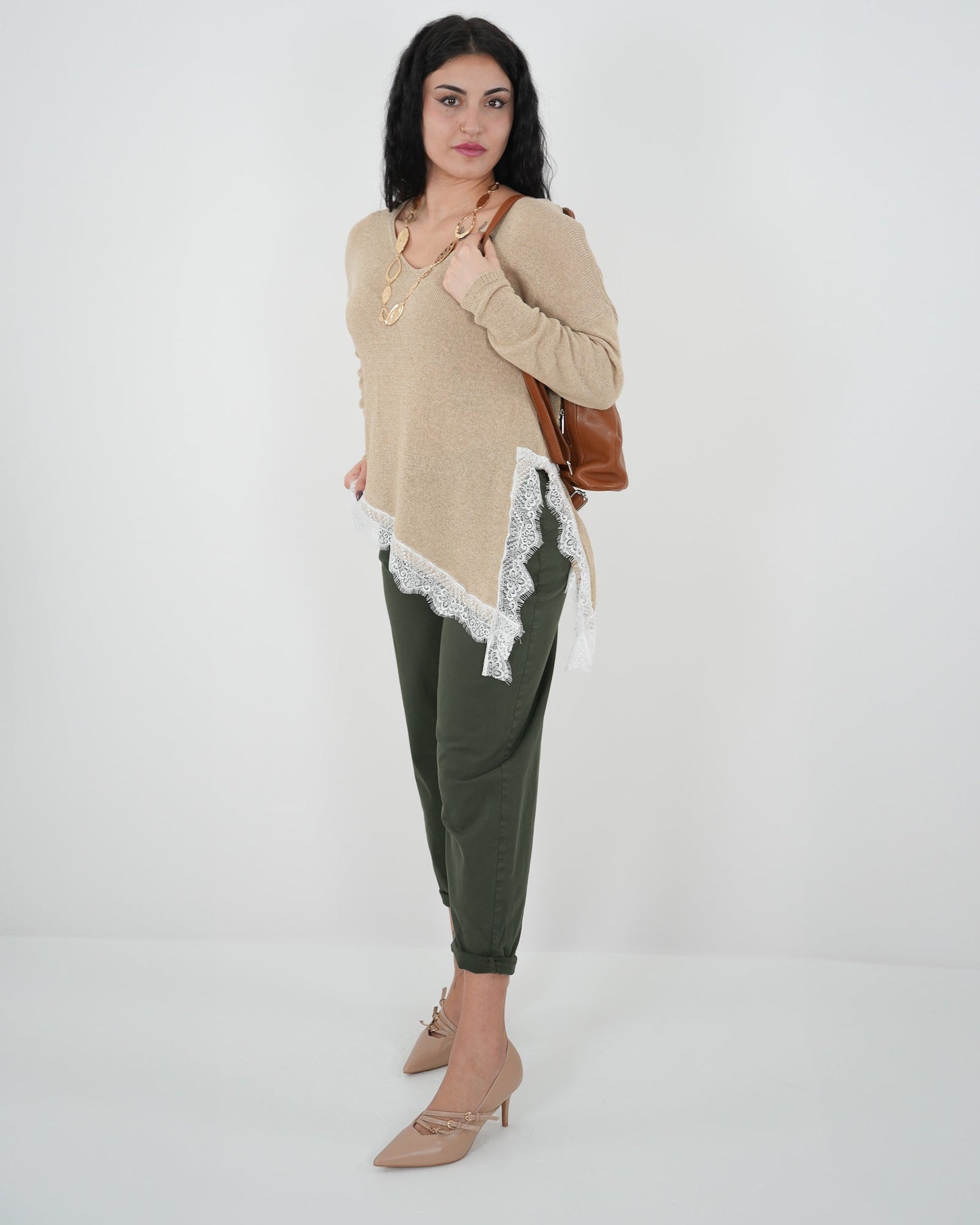 MAGLIA PIZZO "Enea" BEIGE in paleTTe. abbigliamento