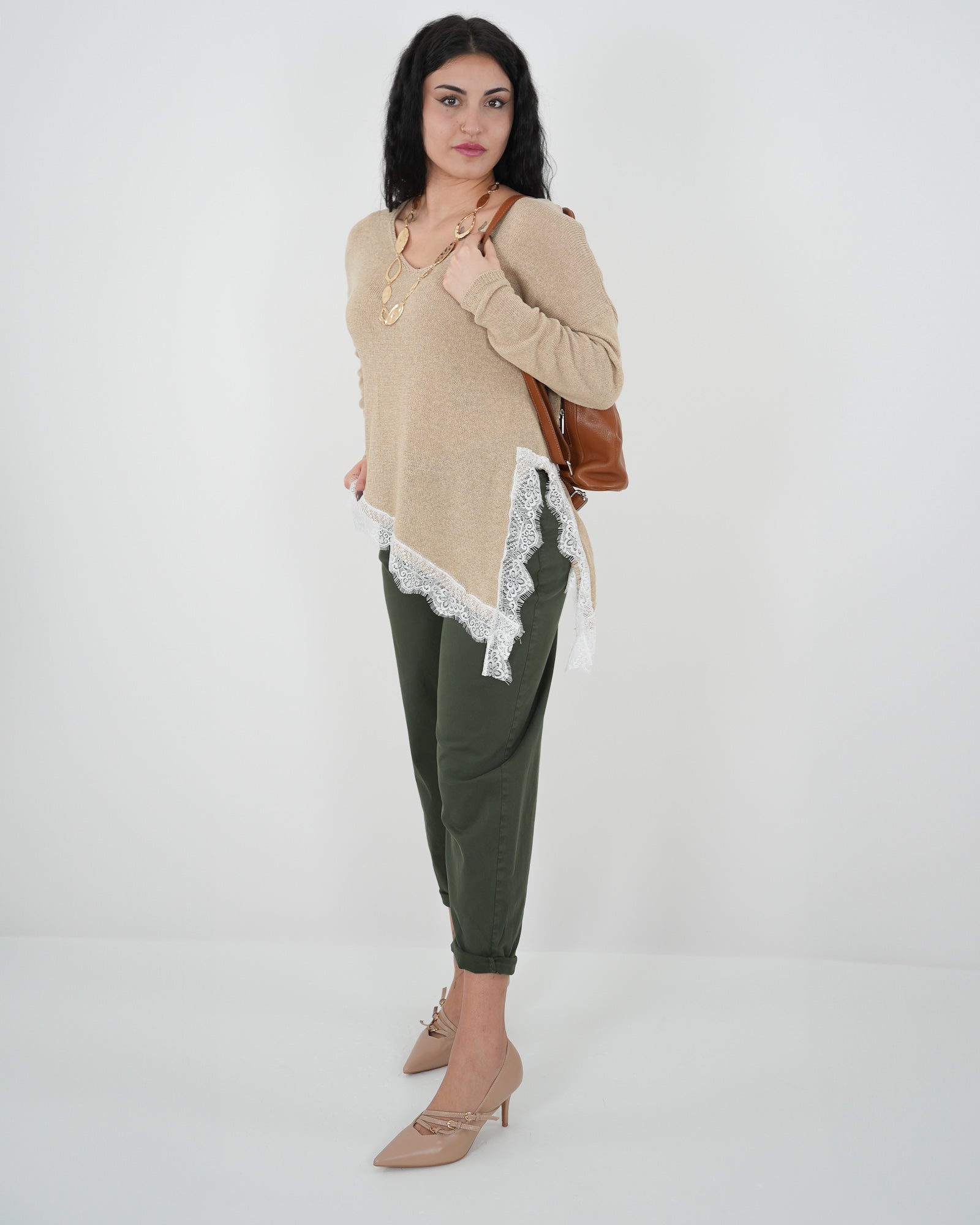 MAGLIA PIZZO "Enea" BEIGE in paleTTe. abbigliamento