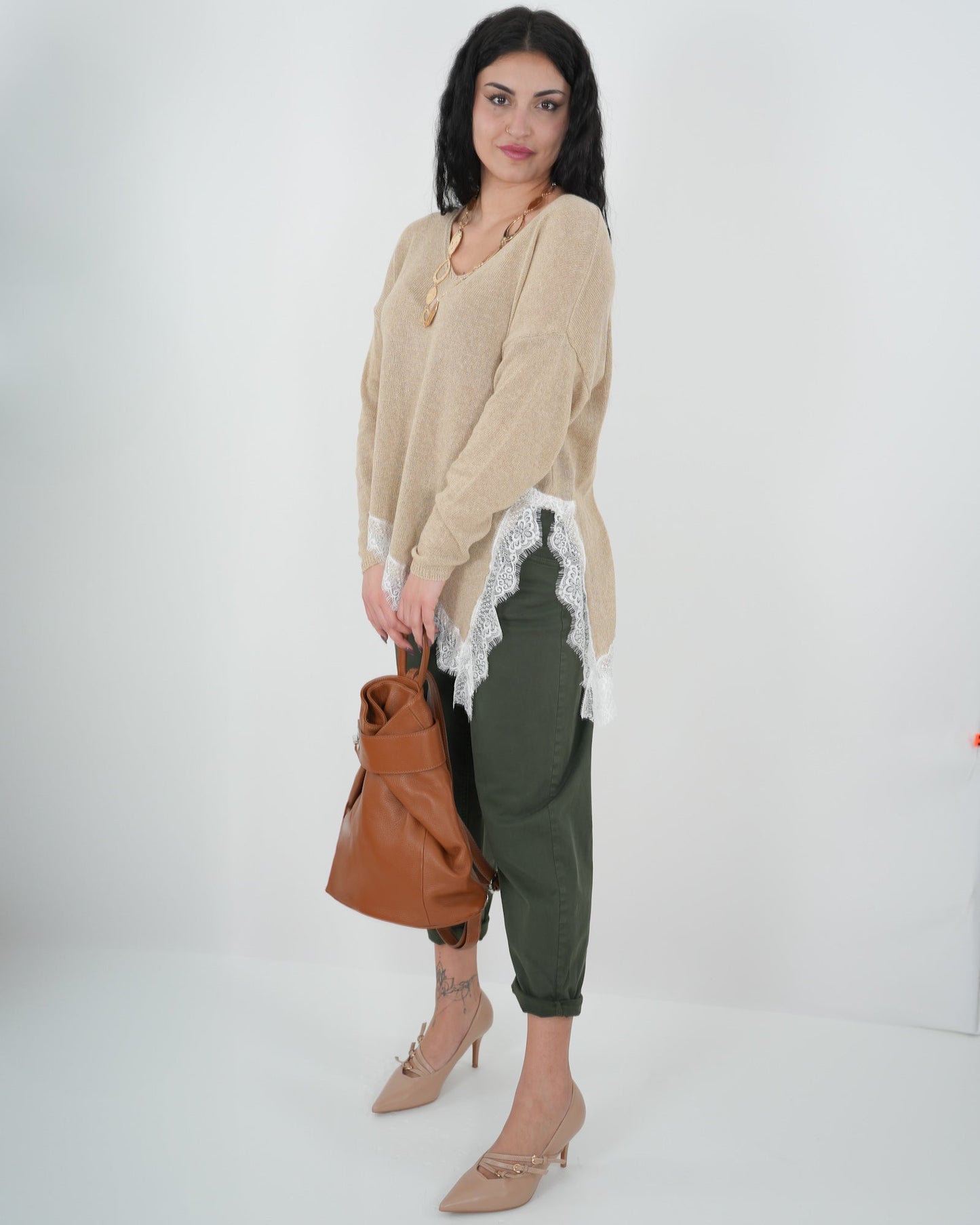 MAGLIA PIZZO "Enea" BEIGE in paleTTe. abbigliamento