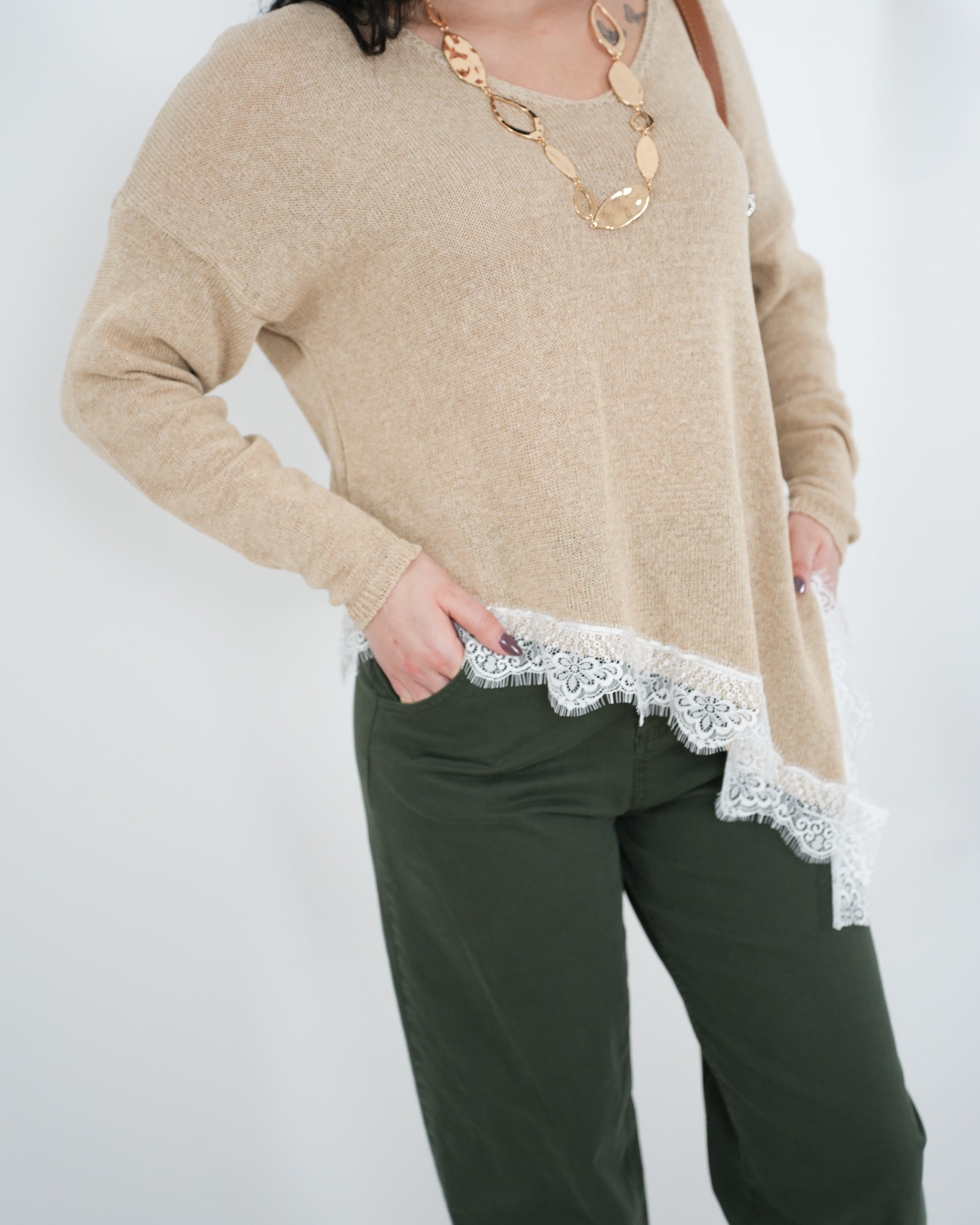 MAGLIA PIZZO "Enea" BEIGE in paleTTe. abbigliamento