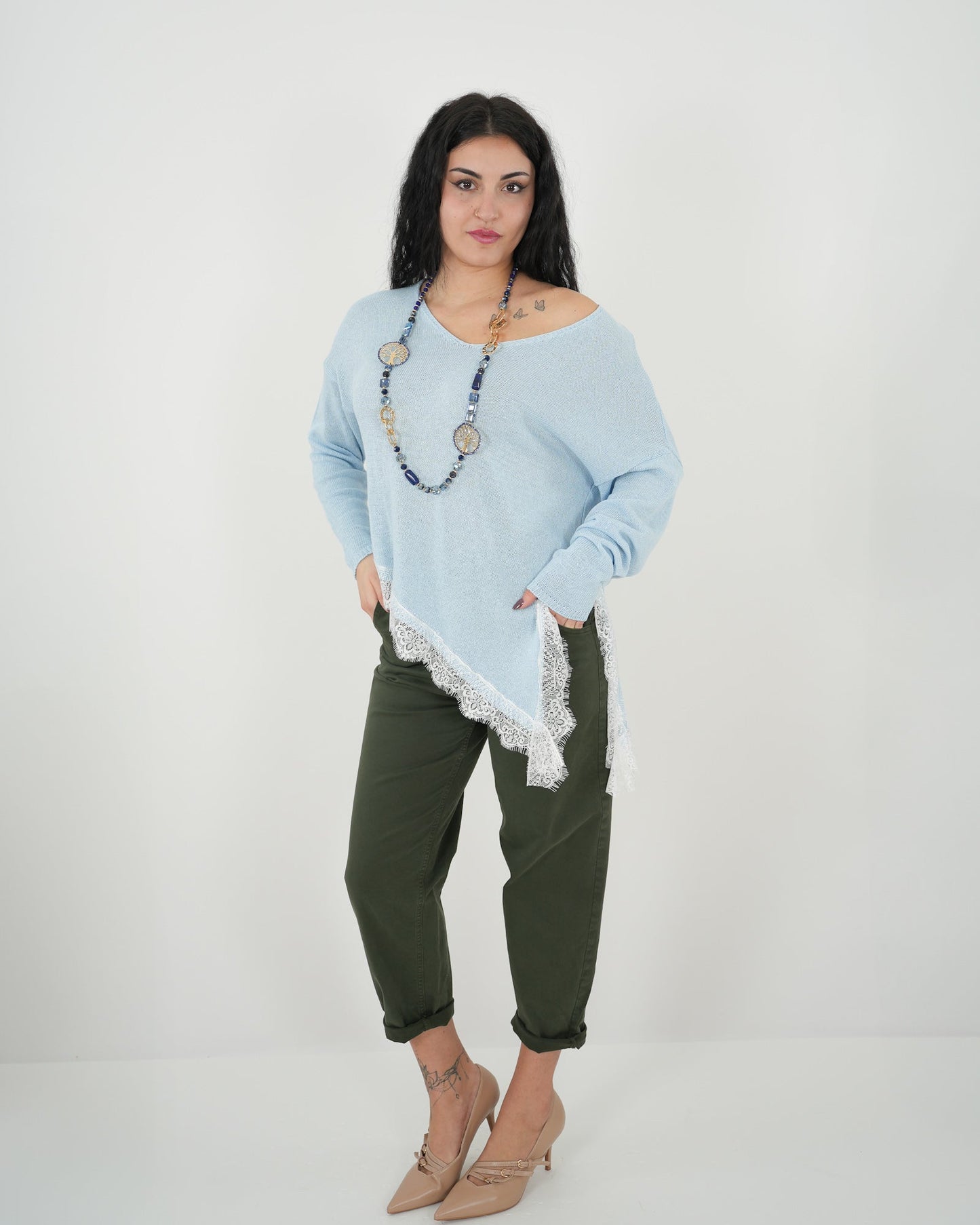 MAGLIA PIZZO "Enea" AZZURRA in paleTTe. abbigliamento