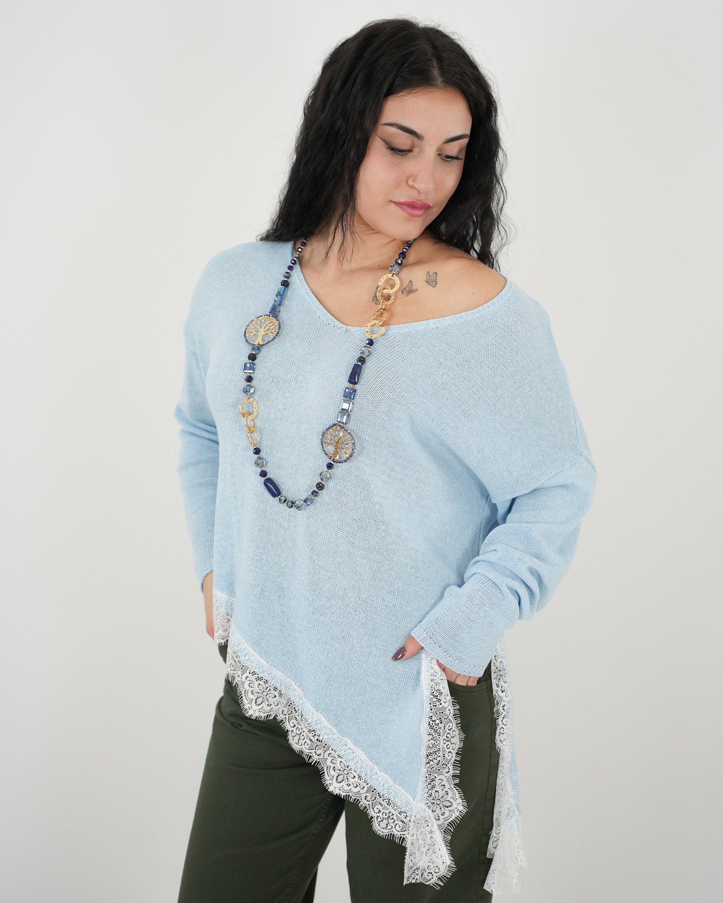 MAGLIA PIZZO "Enea" AZZURRA in paleTTe. abbigliamento