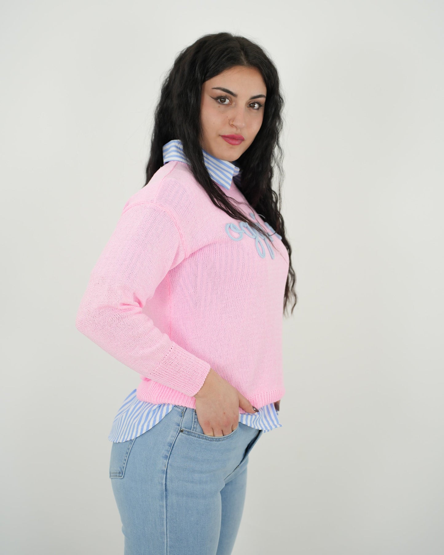 CAMICIA ASIMMETRICA A RIGHE "Daria" AZZURRA in paleTTe. abbigliamento