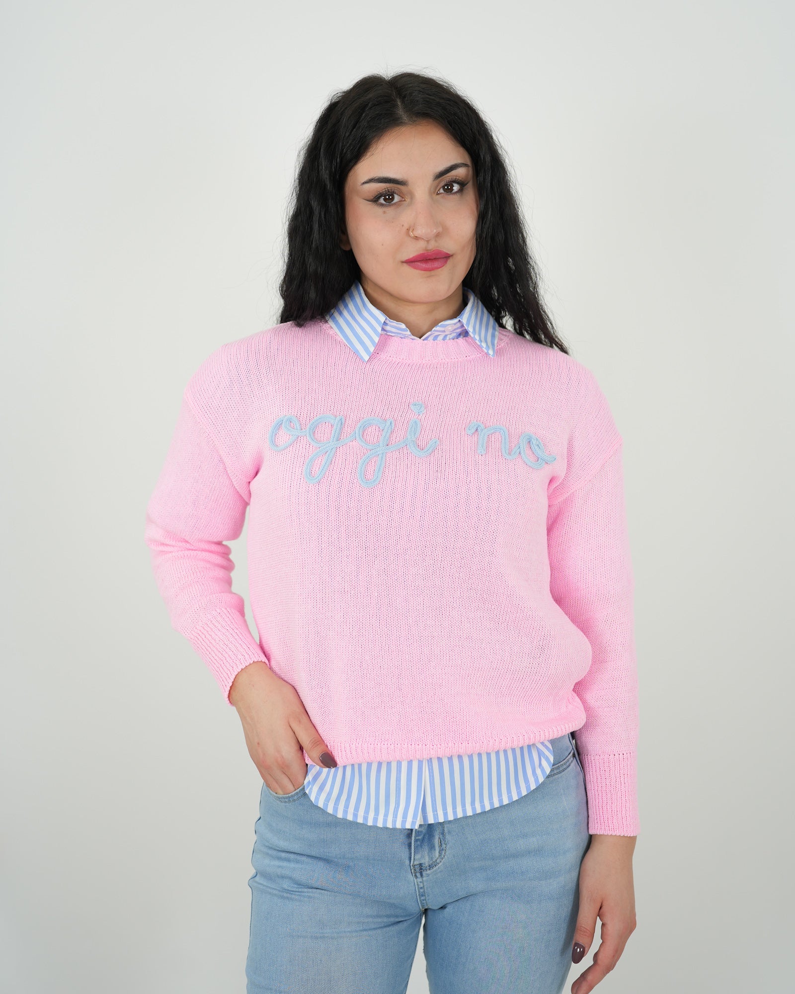 MAGLIA "Oggi no" ROSA in paleTTe. abbigliamento