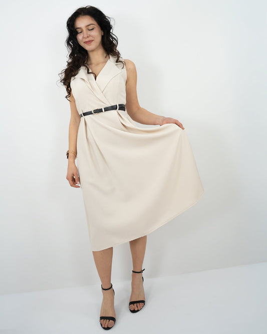 ABITO MIDI CON CINTURINO - mandorla in paleTTe. abbigliamento