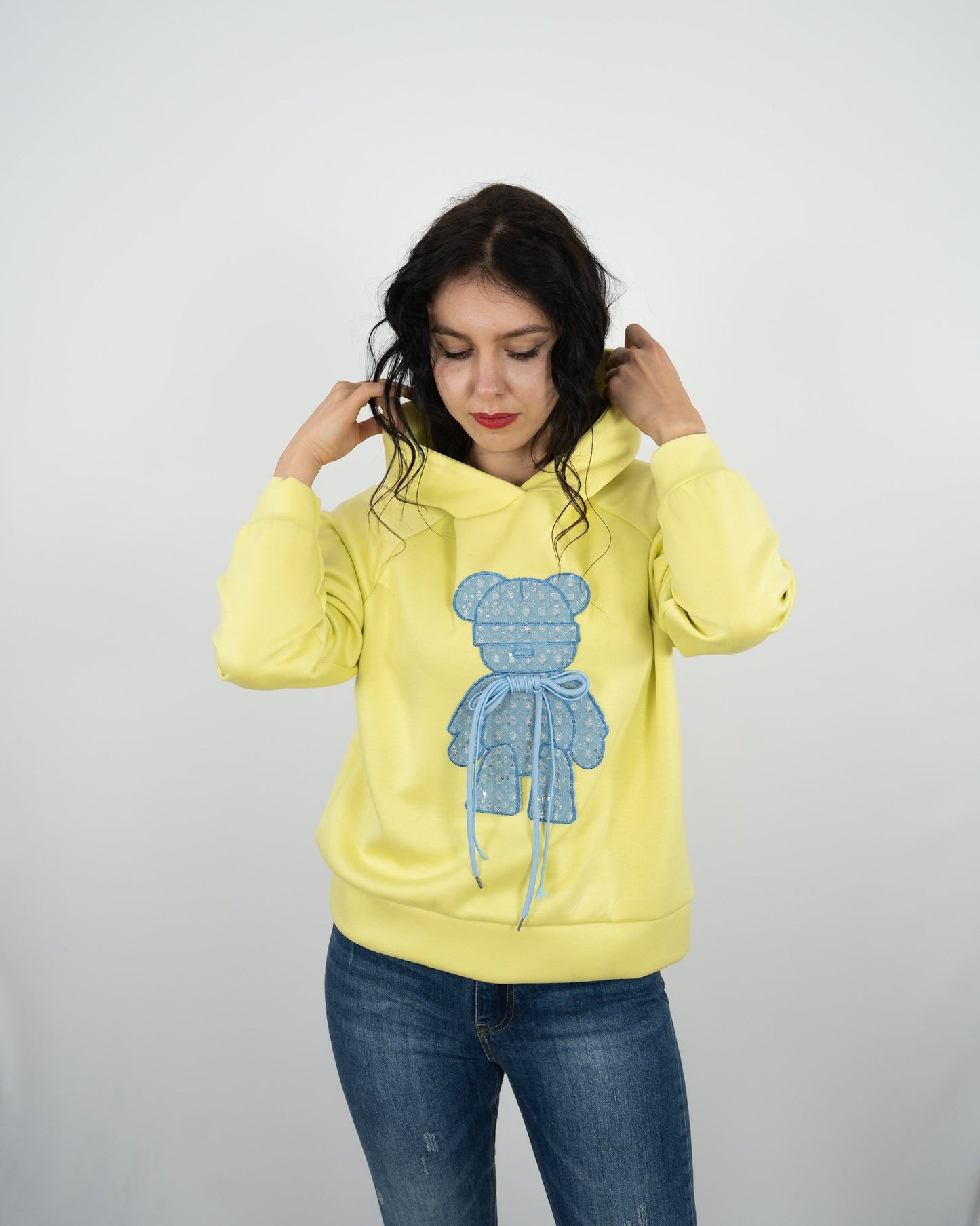 FELPA ORSO BRILLANTINI E CAPPUCCIO in paleTTe. abbigliamento