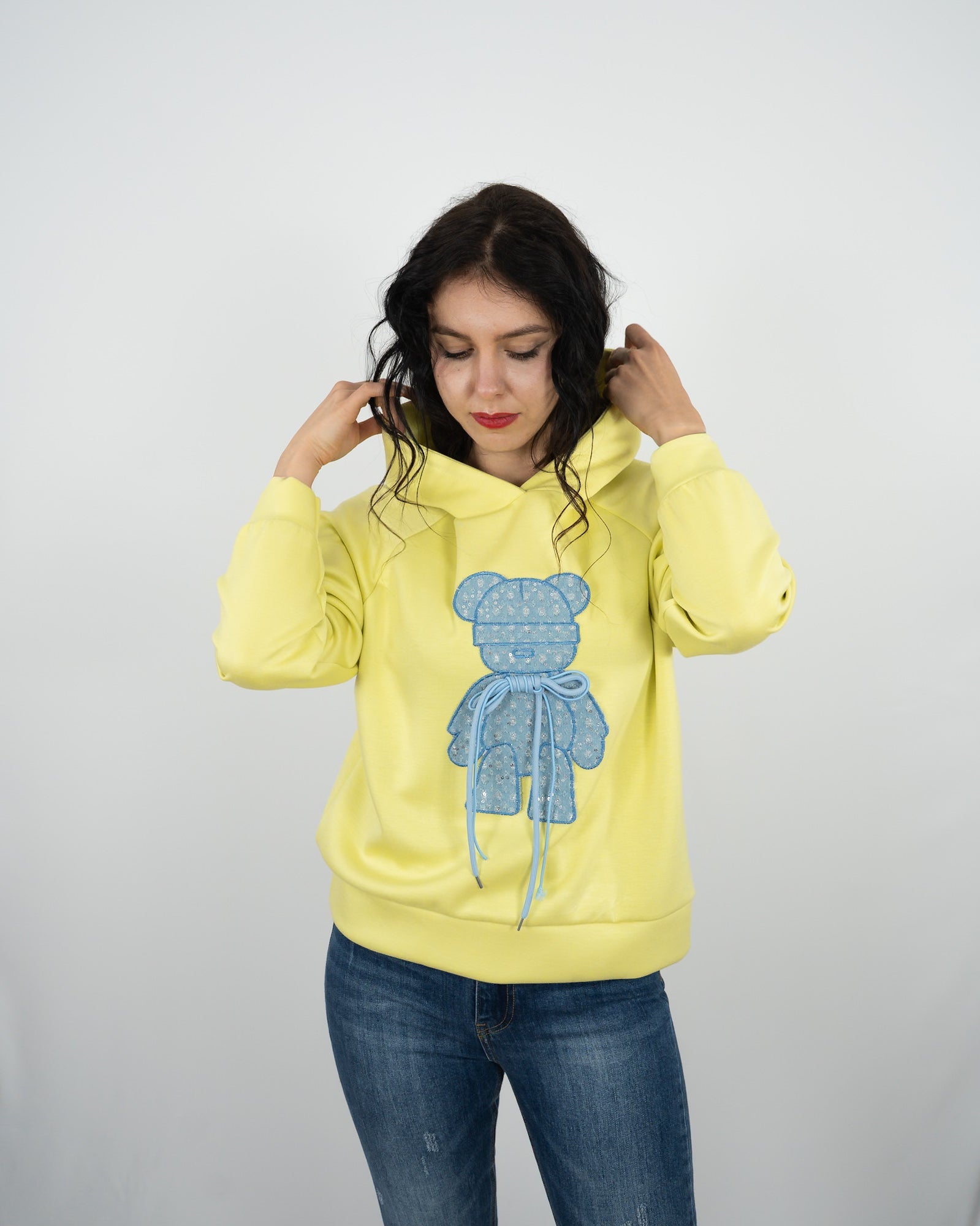 FELPA ORSO BRILLANTINI E CAPPUCCIO in paleTTe. abbigliamento