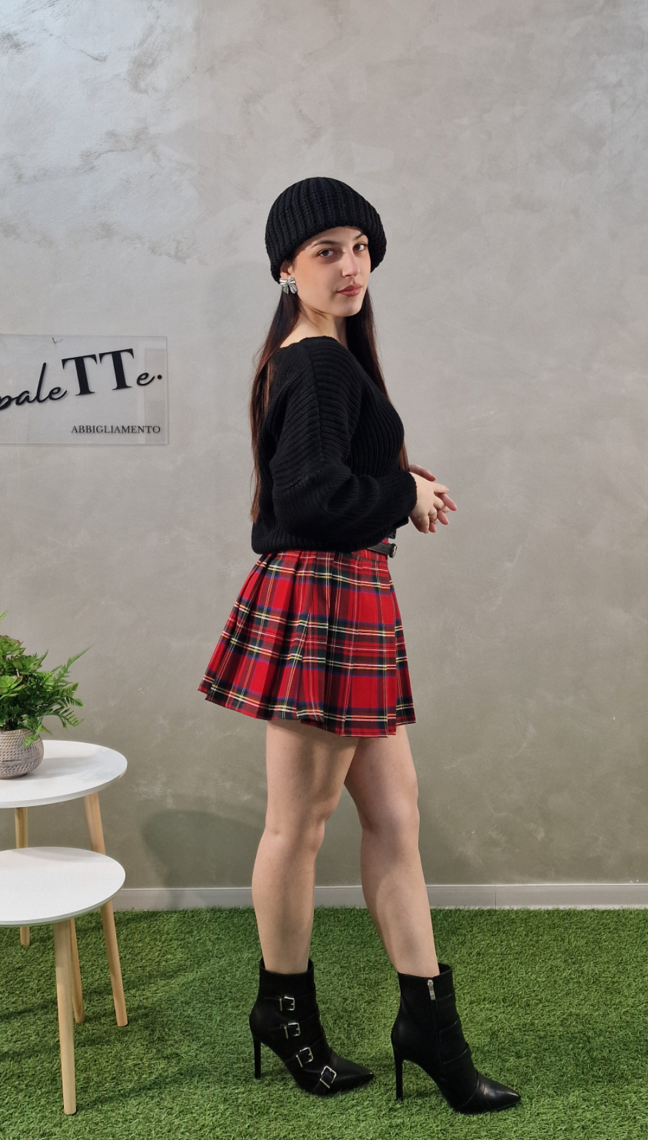 GONNA CORTA TARTAN CON DOPPIA CINTURA