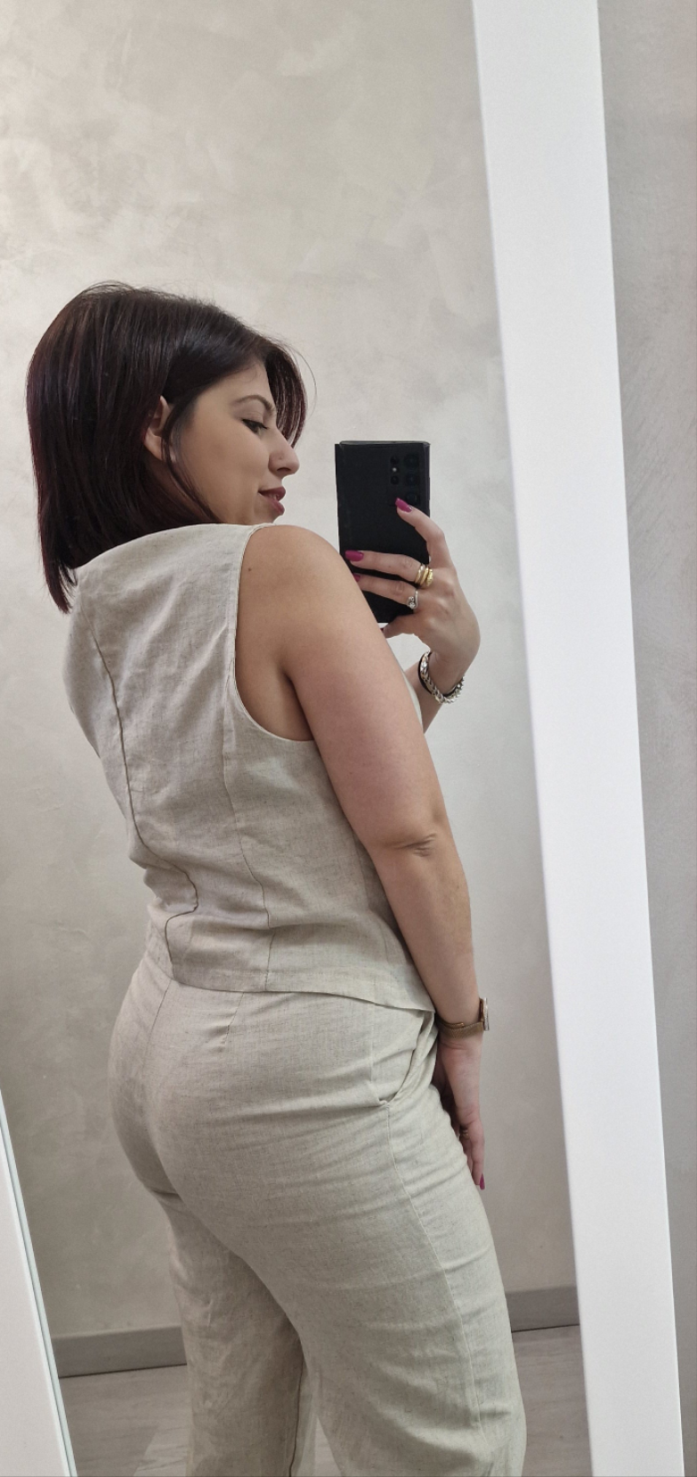 COMPLETO GILET E PANTALONE BEIGE - TESSUTO MISTO LINO