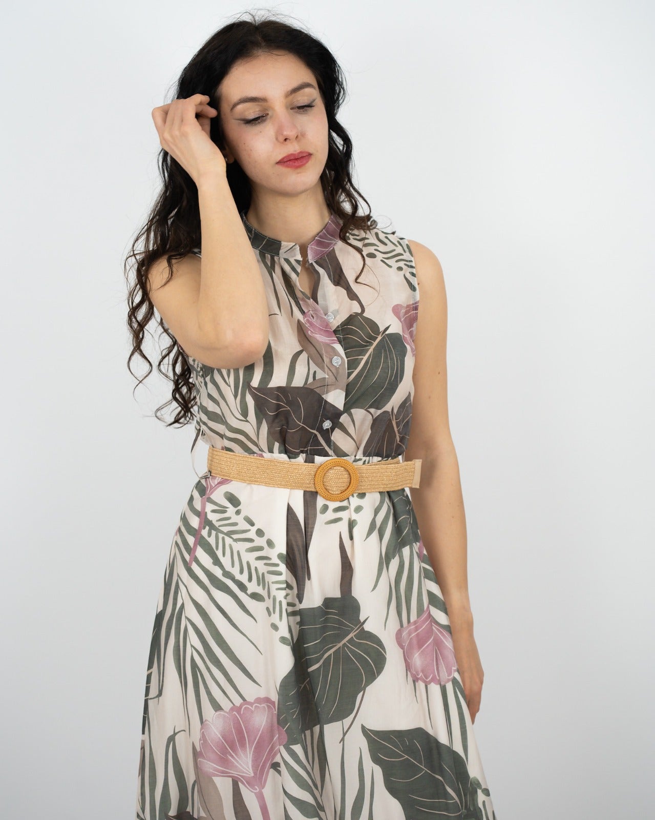VESTITO MIDI SMANICATO A FANTASIA - rosa in paleTTe. abbigliamento