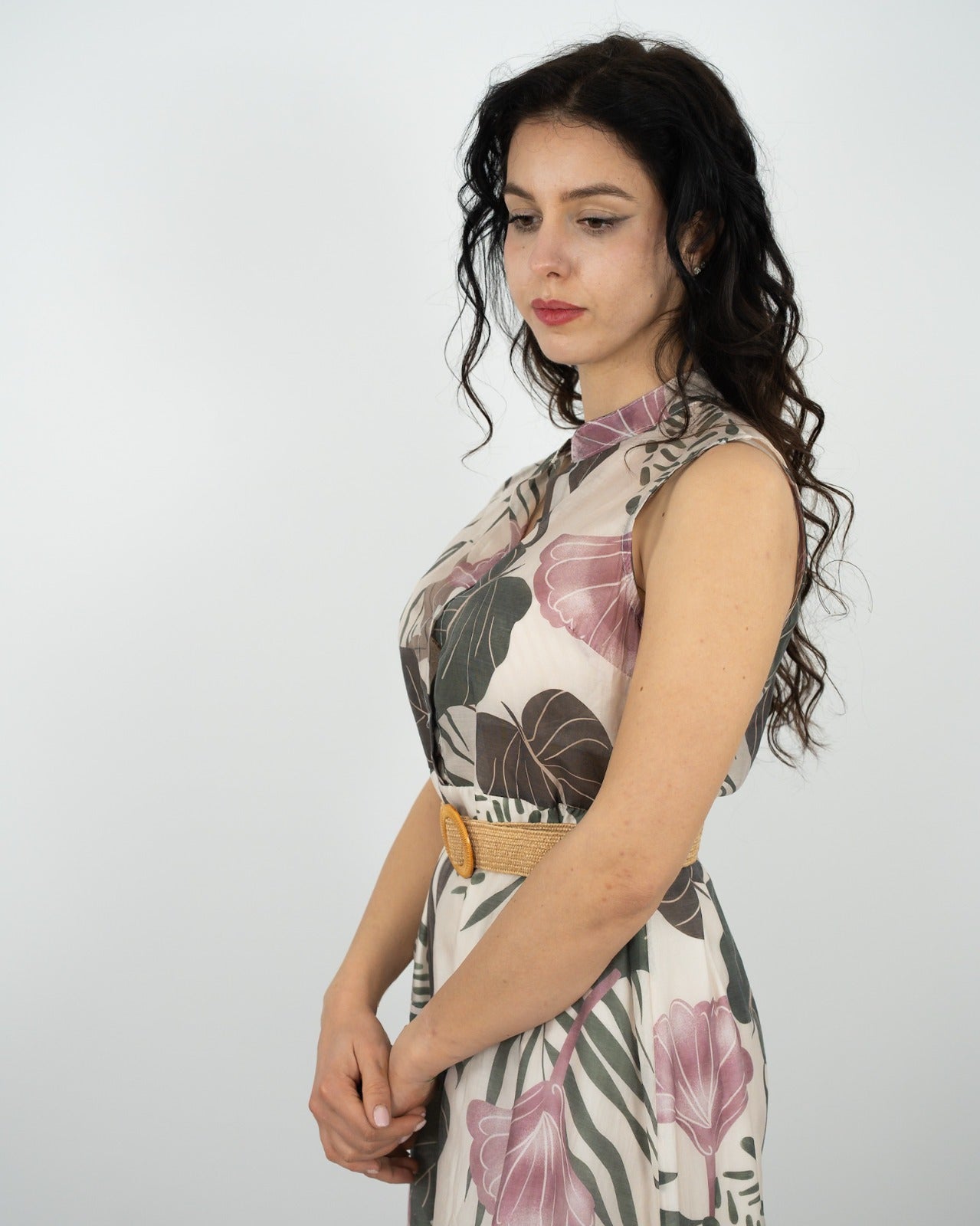 VESTITO MIDI SMANICATO A FANTASIA - rosa in paleTTe. abbigliamento