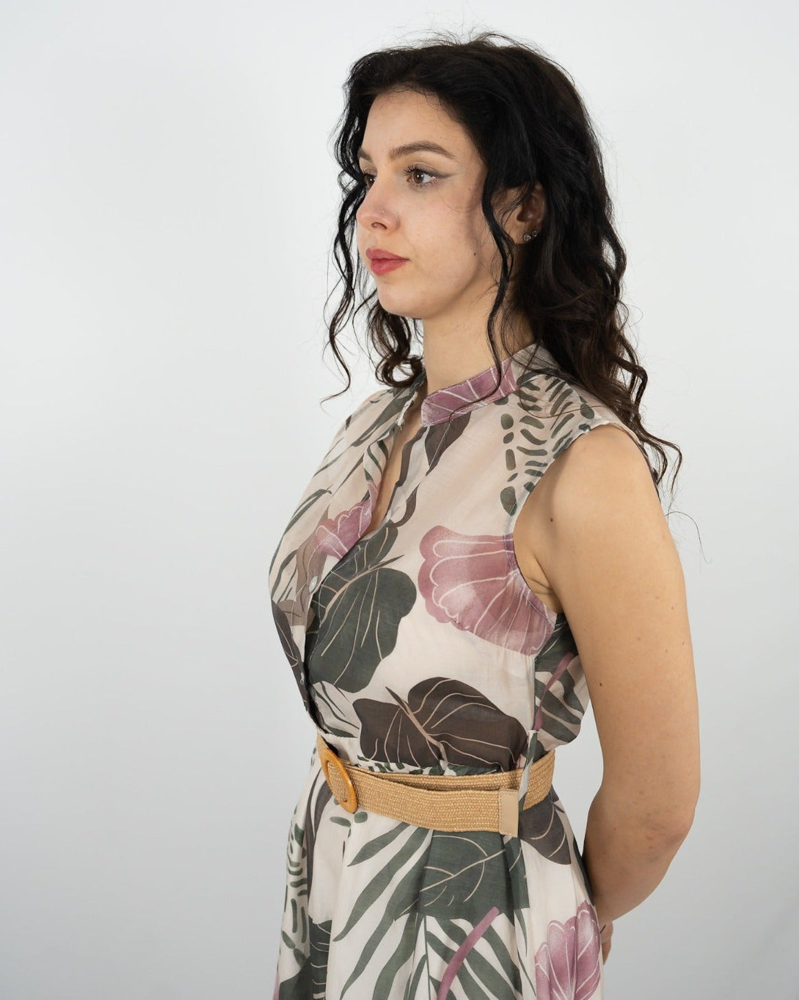 VESTITO MIDI SMANICATO A FANTASIA - rosa in paleTTe. abbigliamento