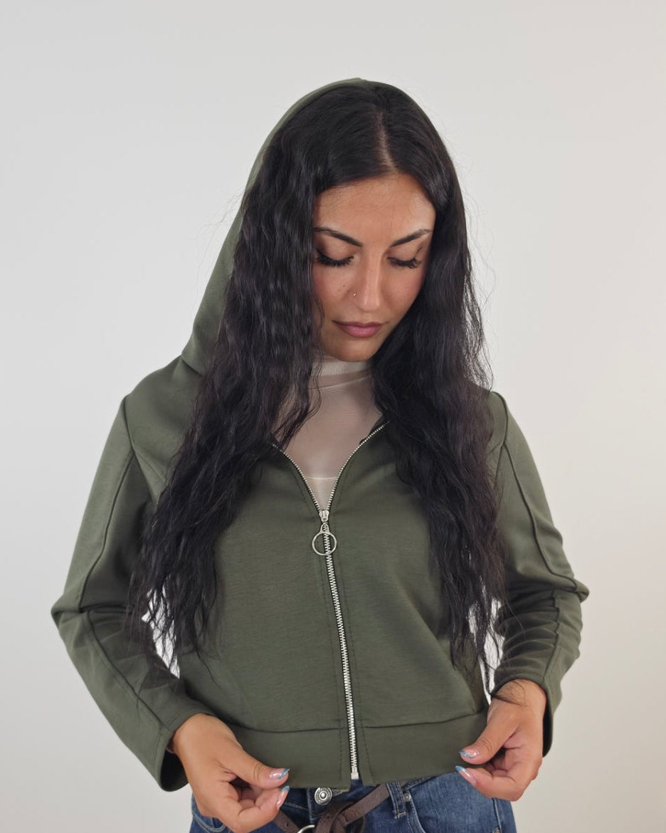 Felpa Donna Cropped con Cappuccio e Zip in paleTTe. abbigliamento