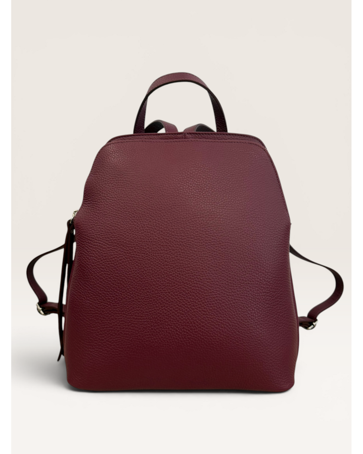 Zaino in Vera Pelle Martellata Bordeaux |  Doppia Tasca con Zip in paleTTe. abbigliamento