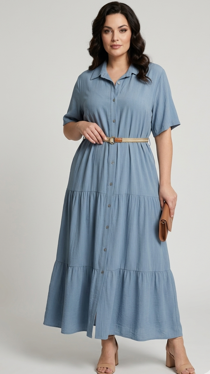 ABITO CHEMISIER MIDI AZZURRO - Collezione Comfort in paleTTe. abbigliamento