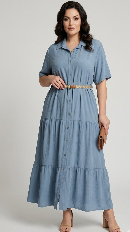 ABITO CHEMISIER MIDI AZZURRO - Collezione Comfort in paleTTe. abbigliamento